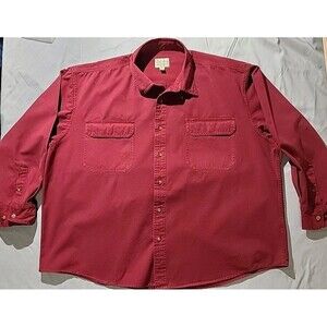 Cabelas Mens 3XL Long Sleeve Button Down Shirt Red 2 Pockets Heavyweight
